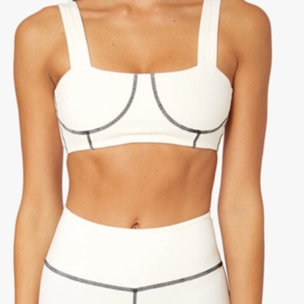 We Wore What White Cross Stitch Sports Bra